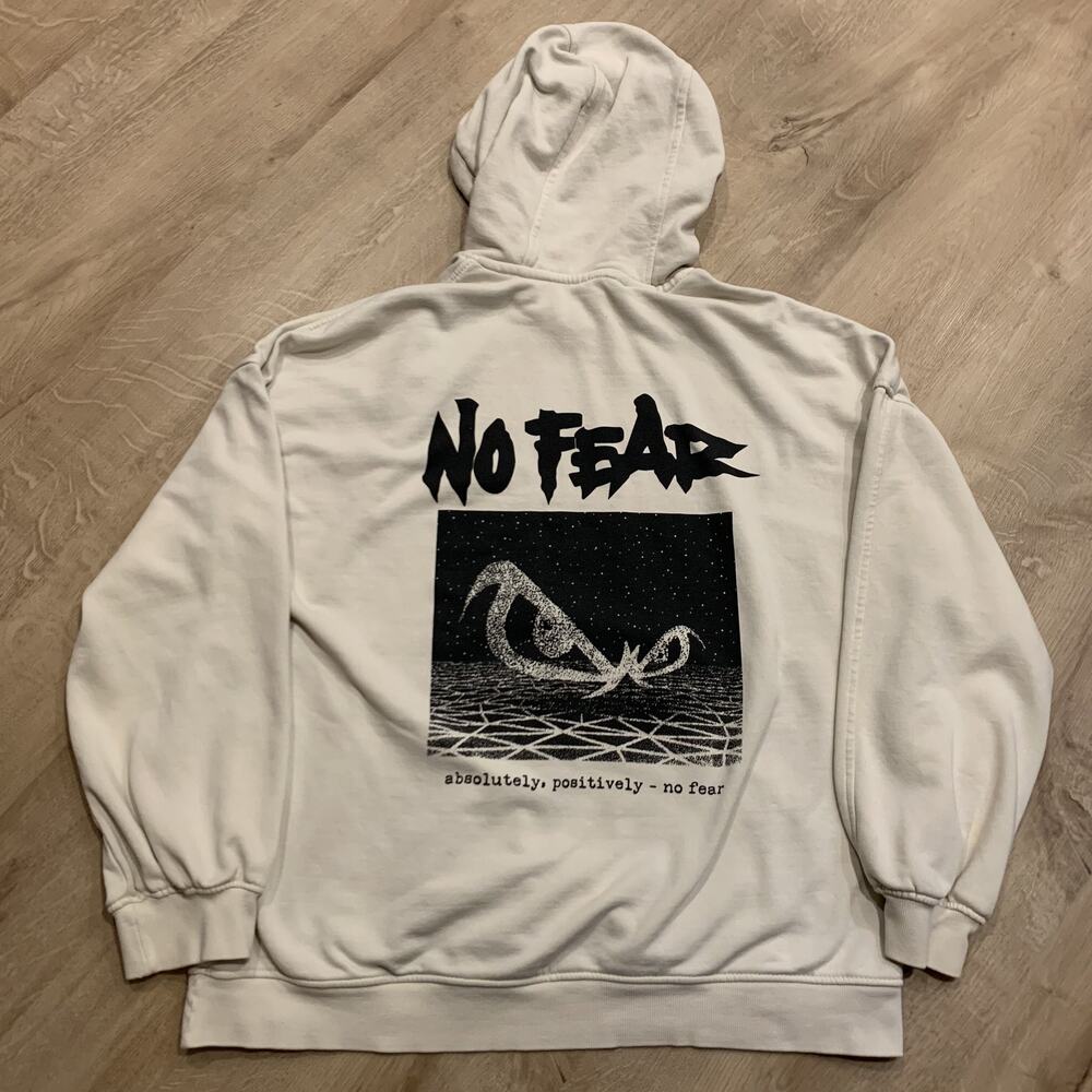 No Fear x H&M Hoodie Sweatshirt Men's Small S Cream Black Streetwear Skater Y2K